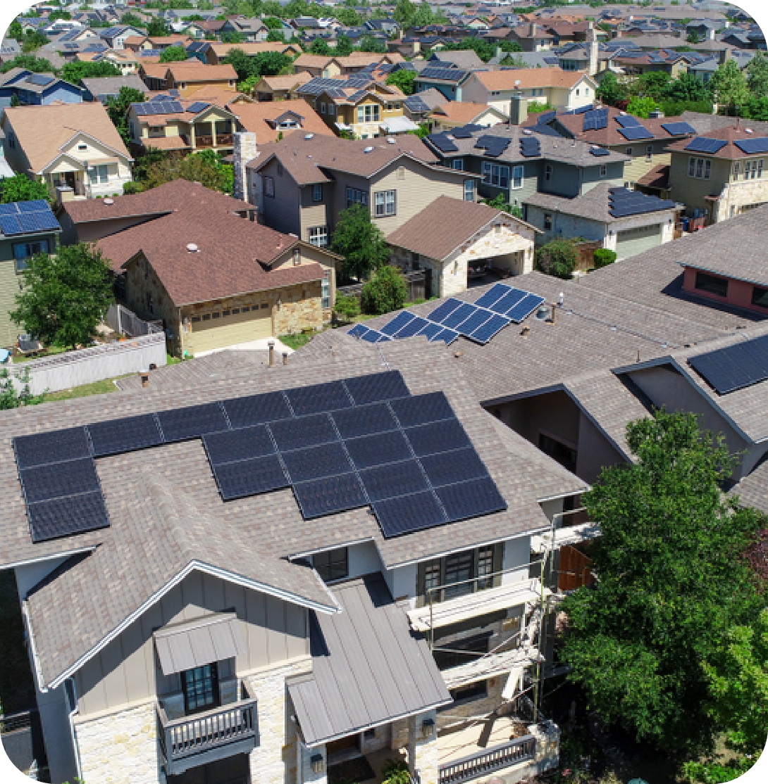 Neighborhood with solar panels on most houses