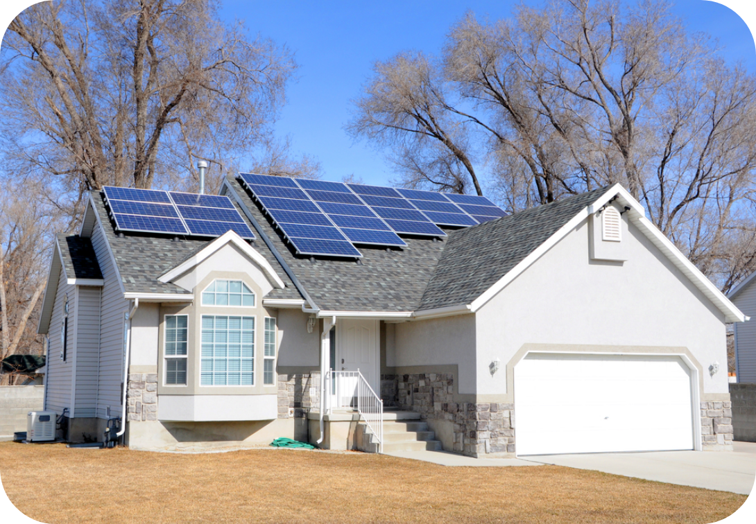 House with solar panels and attached garage