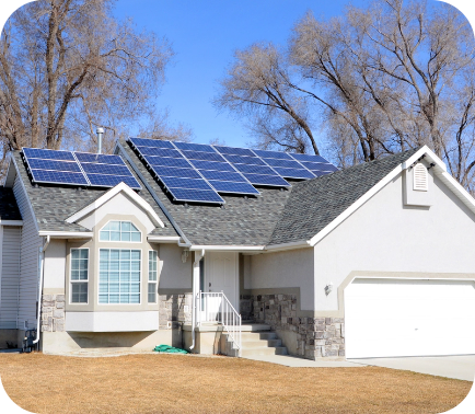 Front view of a home with solar panels installed on top of roof