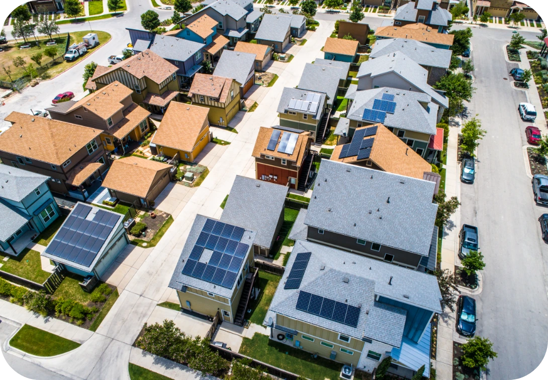 Neighborhood houses with solar panels