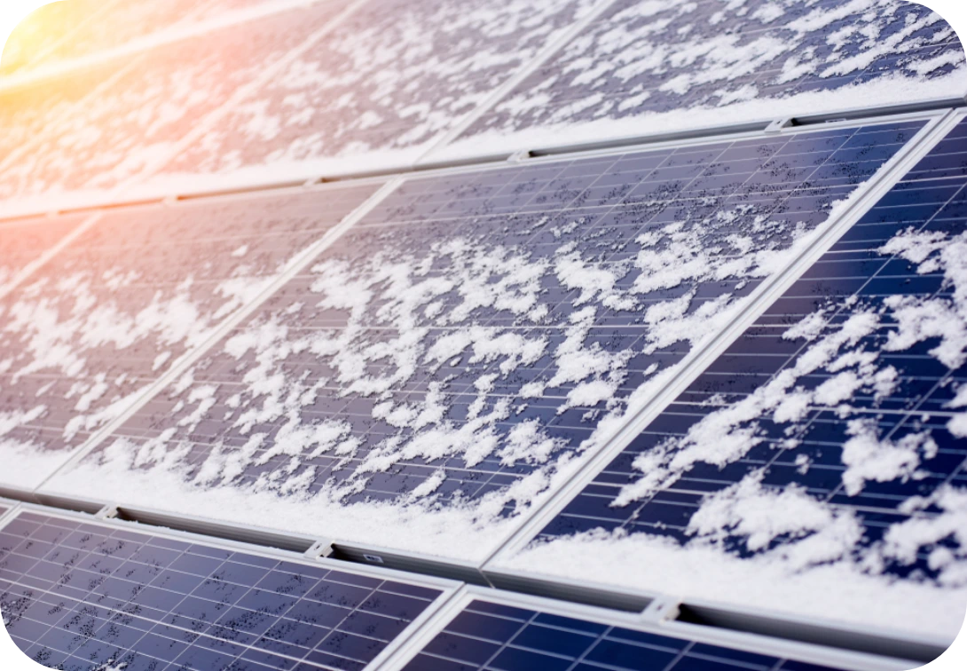 Solar panel close up with snow
