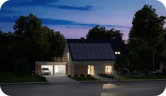 Home lit up at night with solar 