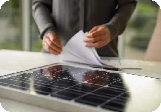 Papers and solar panel on a table