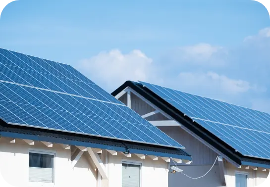 Two roofs with solar panels 