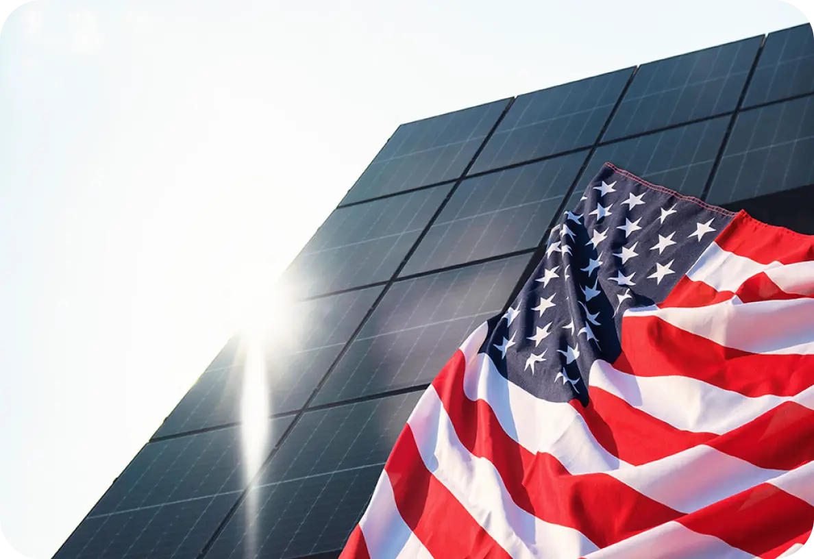 Panel, sun, and American flag
