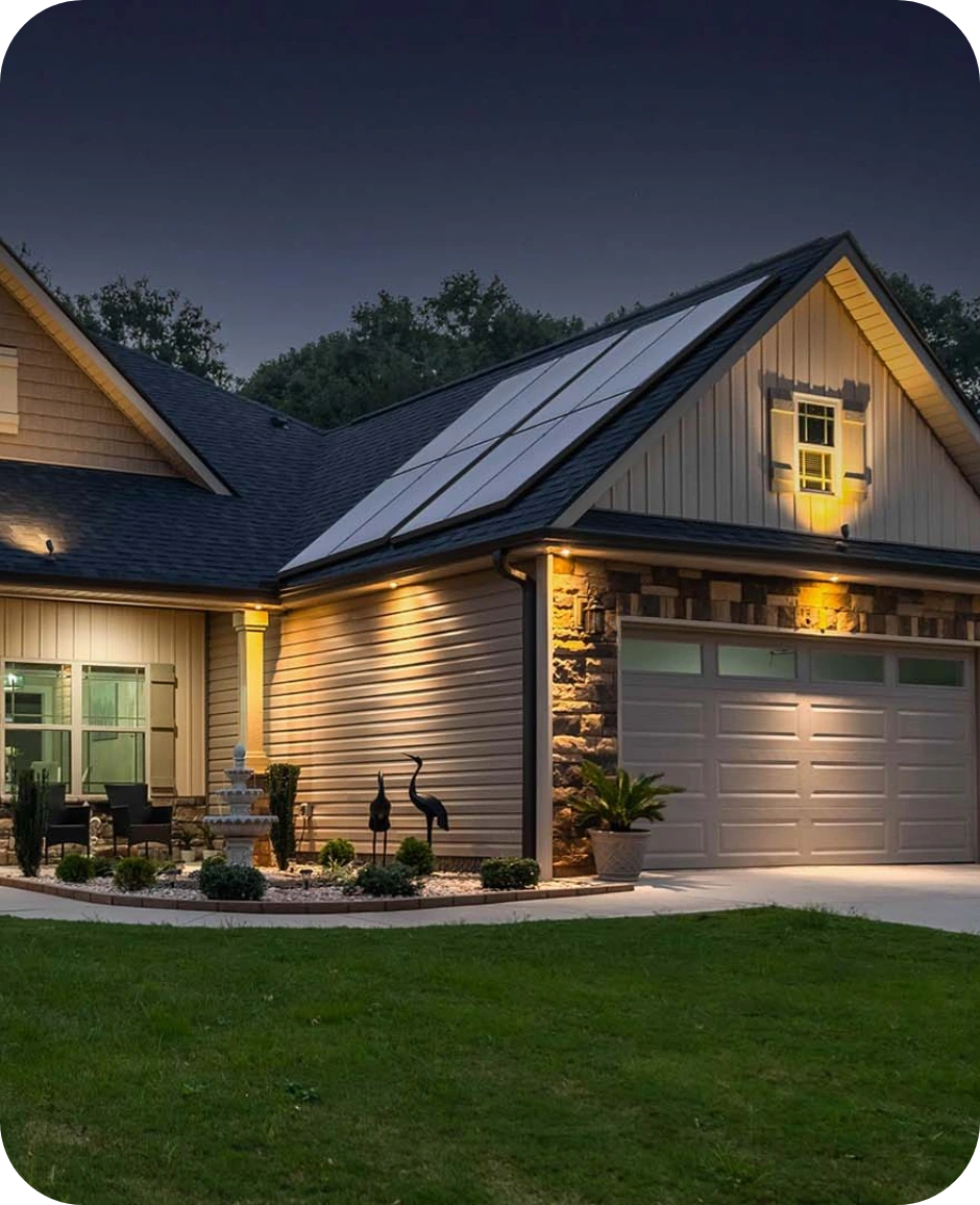 House with panels at night